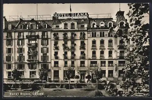 AK Luzern, Hotel Diana mit Garten