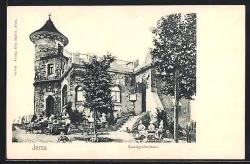 AK Jena, Gartenpartie des Gasthaus Landgrafenhaus