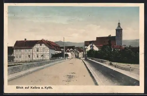 AK Kelbra a. Kyffh., Strassenpartie mit Kirche