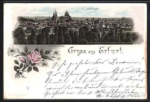 Vorläufer-Lithographie Erfurt, 1894, Blick über die Dächer