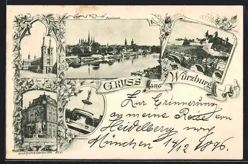 AK Würzburg, Dom und Luitpoldbrunnen