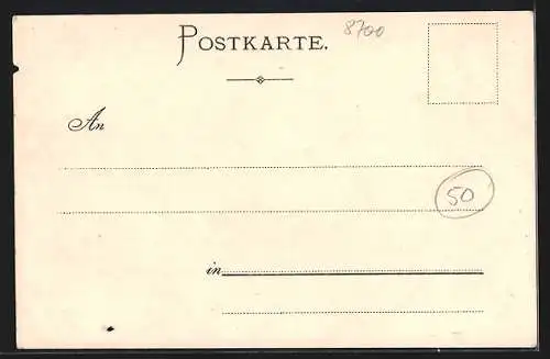 Lithographie Würzburg, Stadtansicht mit Bahngleisen