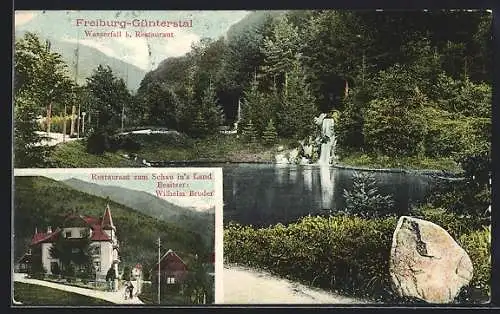 AK Freiburg-Günterstal, Restaurant zum Schau ins Land, Bes. Wilhelm Bruder, Wasserfall