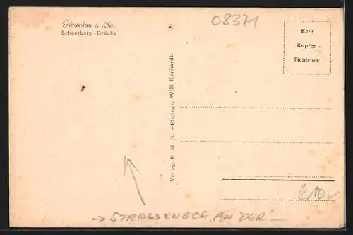 AK Glauchau i. Sa., Strasse an der Scheerberg-Brücke mit Anwohnern