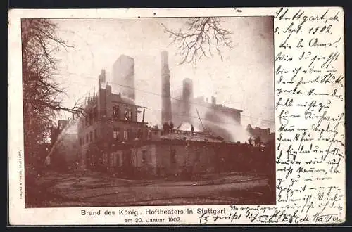 AK Stuttgart, Brand des Königl. Hoftheaters am 20.1.1902