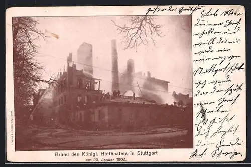 AK Stuttgart, Brand des Königl. Hoftheaters am 20.1.1902