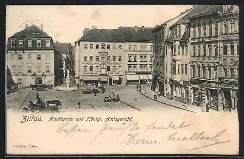 AK Zittau, Café Bobus, Marktplatz und Königl. Amtsgericht