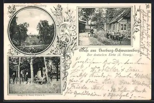 AK Harburg-Schwarzenberg, Gasthaus Zur deutschen Eiche, Garten, Panorama