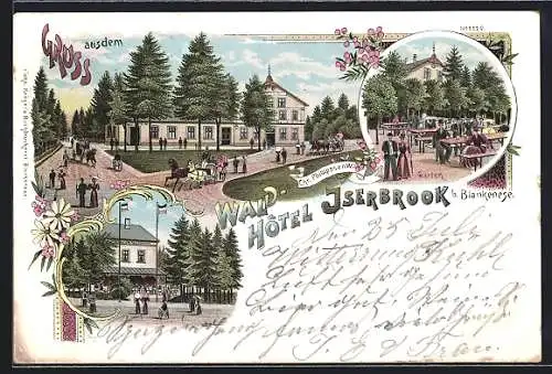 Lithographie Hamburg-Blankenese, Waldhotel Iserbrook Chr. Phillippsen W. mit Umgebung und Garten