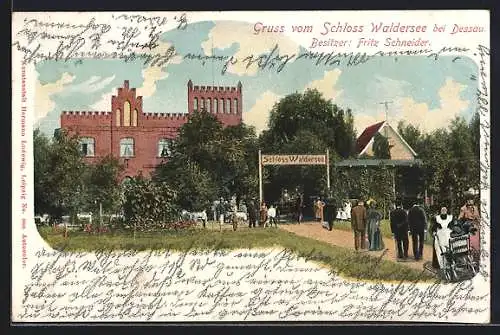 AK Dessau, Eingang zum Gasthaus Schloss Waldersee v. F. Schneider