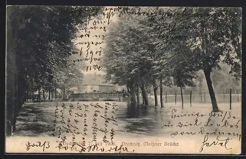 AK Promnitz, Hochwasser vom 7. Juli 1906 an der Meissner Brücke