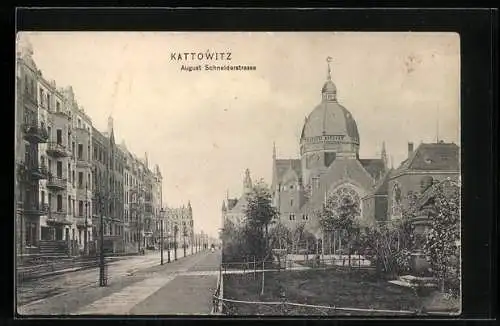 AK Kattowitz, Synagoge, August Schneiderstrasse