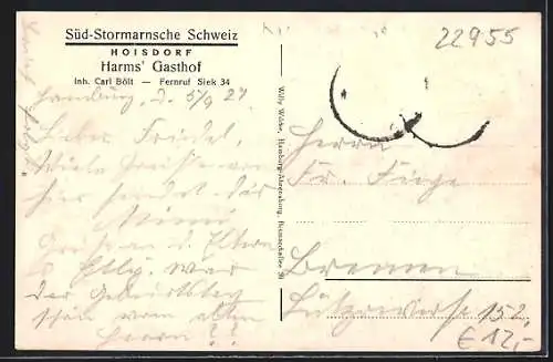 AK Hoisdorf /Süd-Stormarnsche Schweiz, Harms Gasthof von Carl Bölt