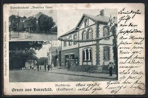 AK Harsefeld, Bahnhofshotel Deutsches Haus, Marktstrasse mit Geschäft