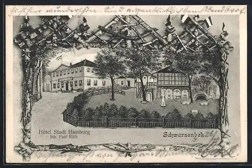 Künstler-AK Schwarzenbek, Hotel Stadt Hamburg, Passepartout