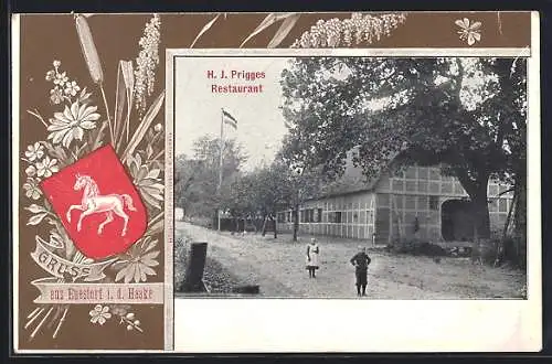 AK Ehestorf i. d. Haake, H. J. Prigge`s Restaurant mit Kindern, Wappen