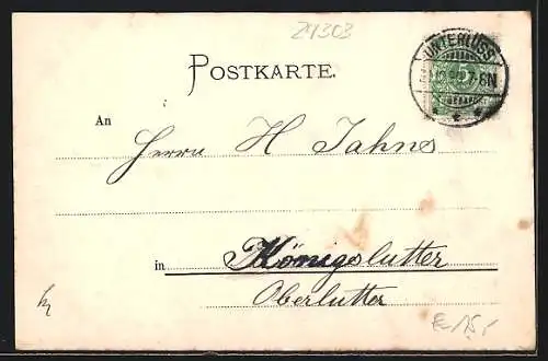 AK Wohlde, Gasthaus von Aug. Hornbostel, Schulhaus, Schandpfahl