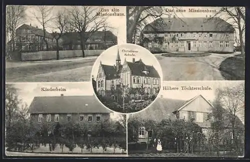 AK Hermannsburg / Lüneburger Heide, Kinderheim, altes und neues Missionshaus, höhere Töchterschule