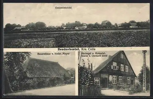 AK Beedenbostel /Krs. Celle, Bäckerei u. Kolonialwarengeschäft . Gerhard Smid, Bauernhaus v. Heinr. Meyer, Gesamtansicht