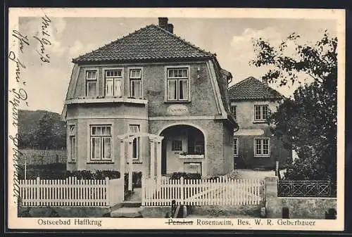 AK Haffkrug, Ostseebad, Hotel-Pension Rosenheim von W. R. Geberbauer