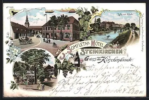 Lithographie Steinkirchen / Kirschenland, Somfleth's Hotel, Garten-Restaurant