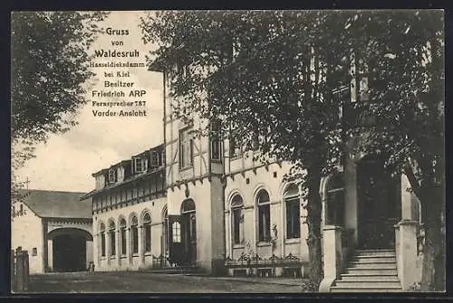 AK Kiel-Hasseldieksdamm, Gasthaus Waldesruh, Vorder-Ansicht, Besitzer Friedrich Arp