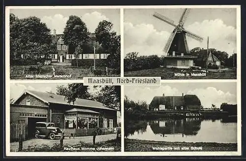 AK Maasbüll / Flensburg, Mühle, Alter MArschhof, Kaufhaus Momme Johannsen
