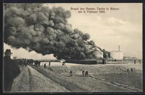 AK Blexen, Brand der Benzin-Tanks am 9. Februar 1909