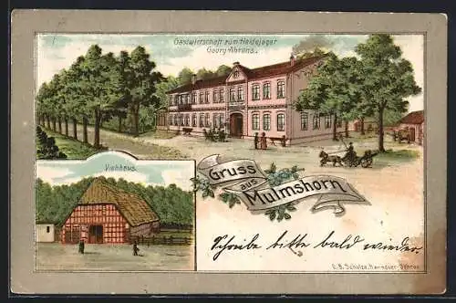 Künstler-AK Mulmshorn, Gasthaus zum Heidejäger, Viehhaus