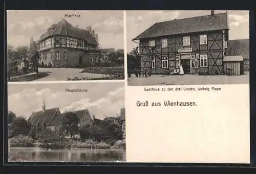 AK Wienhausen, Pfarrhaus, Gasthaus zu den drei Linden von Ludwig Mayer, Klosterkirche