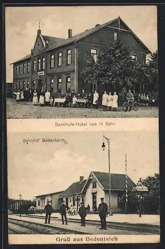 AK Bodenteich, Bahnhofs-Hotel von H. Behn, Bahnhof