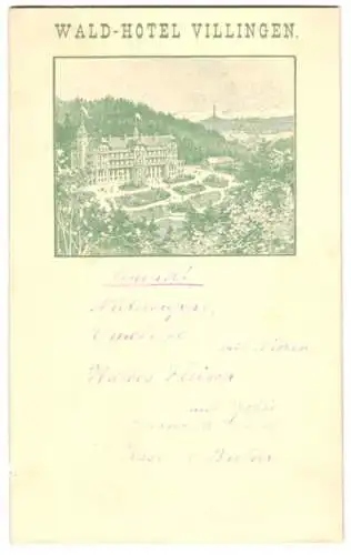 Menükarte Villingen, Wald-Hotel, Entwurft von Orell-Füssli
