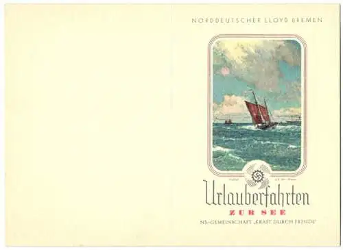 Menükarte Urlauberfahrten 1936, Dampfer Der Deutsche, NS-Gemeischaft Kraft durch Freude, 