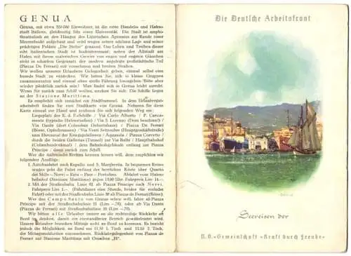 Menükarte Seereisen der NS-Gemeinschaft Kraft durch Freude KdF, 1938, nach Genua, Rückseite Text zu Genua