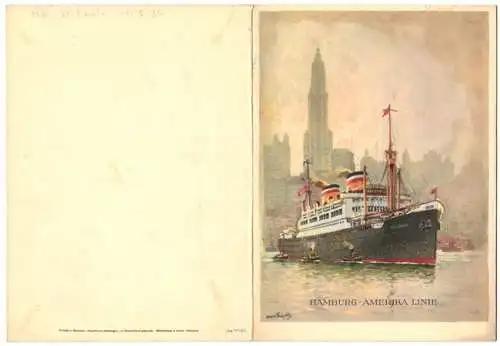 Menükarte M. S. St. Louis 1936, Hamburg-Amerika-Linie, Entwurf Hans Bohrdt, Deckblatt mit Dampfer St. Louis