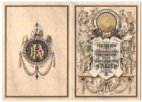 Menükarte 1879, Festessen zur Feier des 25 Jähr. Dienst-Jubiläums Stadt-Director von Hannover H. Rasch, Fotografie