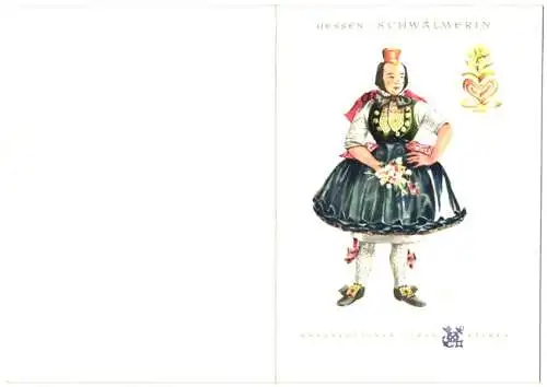 Menükarte T.S. Bremen, Norddeutscher Lloys Bremen, 1966, Deckblatt Frau in Tracht Hessen, Schwälmerin