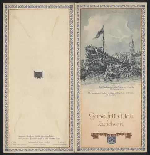 Menükarte M.S. Milwaukee 1936, Gabelfrühstück / Luncheon, Deckblatt Prachtgaleere der Dogen, Entwurf Hans Bohrdt