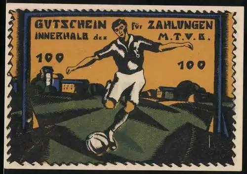 Notgeld Bremen, 1 Mark, Fussballspieler und Turner im Gebirge, MTV Bremen 1875