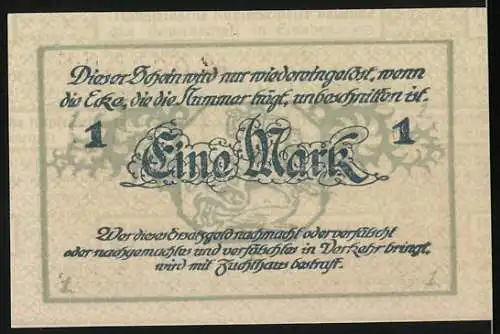 Notgeld Eisleben, 1 Mark, Mansfelder Kupferfabrikation Gewerkschaft Eisleben, Seriennummer 066061