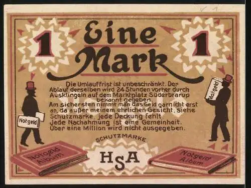 Notgeld Süderbrarup 1920, 1 Mark, Notgeld-Palast Heinrich Appel, Einlösung in Gold und Silber