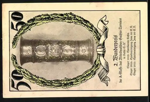 Notgeld Jena 1921, 50 Pfennig, Spielvereinigung Jena 08 e.V., 2. Wanderpreis mit Pokalmotiv