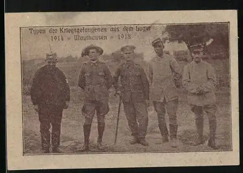 Notgeld Mauthausen 1918, 10 Heller, Kriegsgefangene neben Wappen und Unterschriften 2. Auflage