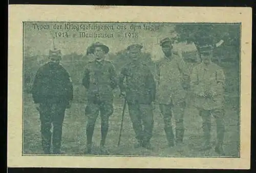 Notgeld Mauthausen 1918, 20 Heller, Kriegsgefangene neben Wappen und Unterschriften 2. Auflage