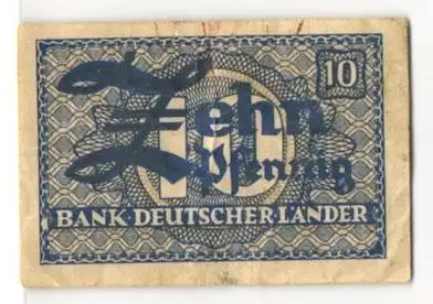 Notgeld Frankfurt / Main 1948, 10 Pfennig, Bank Deutscher Länder, Blaues Design mit grossem Wertaufdruck und Schriftzug