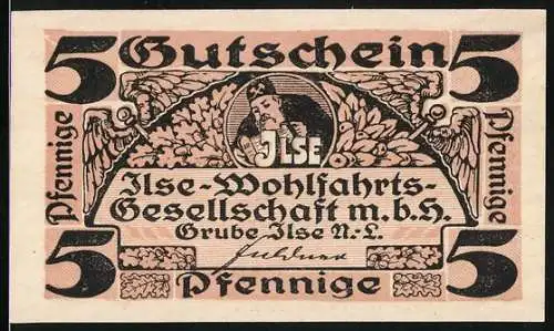 Notgeld Bückgen, 5 Pfennige, Grube Ilse, Ilse-Wohlfahrtsgesellschaft m.b.H., Bergmann