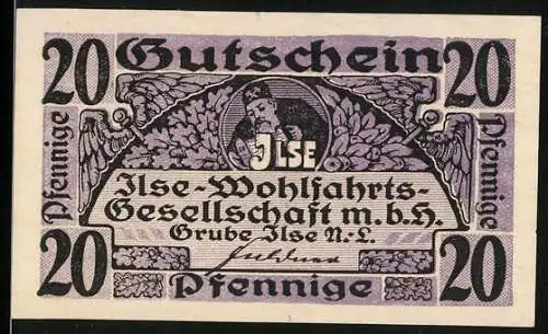 Notgeld Bückgen, 20 Pfennige, Grube Ilse, Ilse-Wohlfahrtsgesellschaft m.b.H., Bergmann