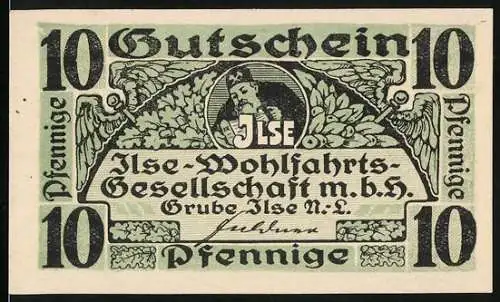 Notgeld Bückgen, 10 Pfennige, Grube Ilse, Ilse-Wohlfahrtsgesellschaft m.b.H., Bergmann