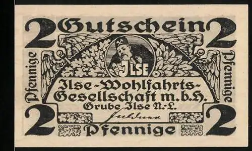 Notgeld Bückgen, 2 Pfennige, Grube Ilse, Ilse-Wohlfahrtsgesellschaft m.b.H., Bergmann