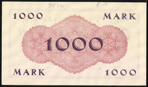 Notgeld Arnstadt, 1923, 1000 Mark, violetter Rahmen und grosse Schrift Ein Tausend Mark